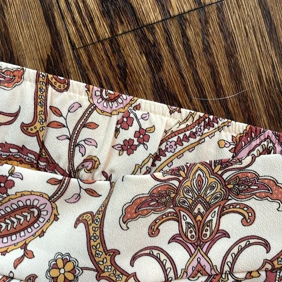 Melanie Lyne sz 14 Wide leg flowy cropped pants w paisley print brown pink gold - Picture 11 of 14